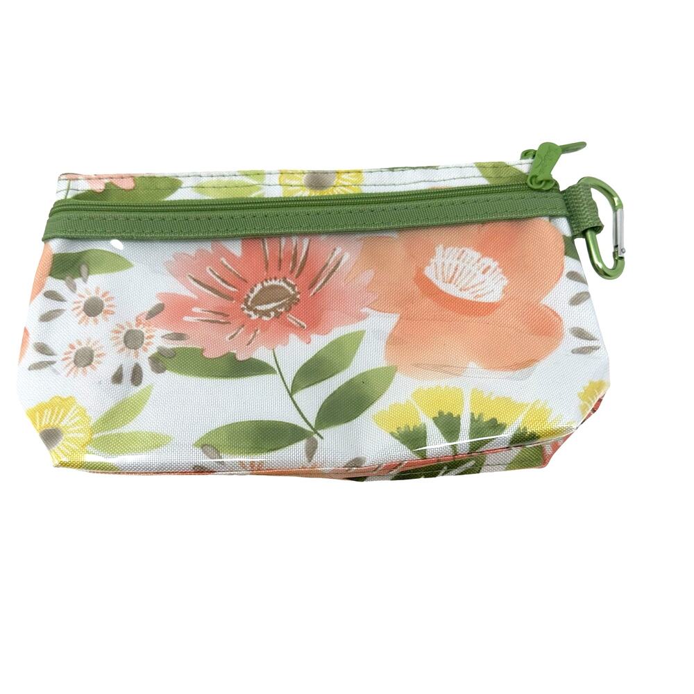 Thirty One Gifts White & Pink Floral Makeup Bag Zipper Transparent Pouch Travel